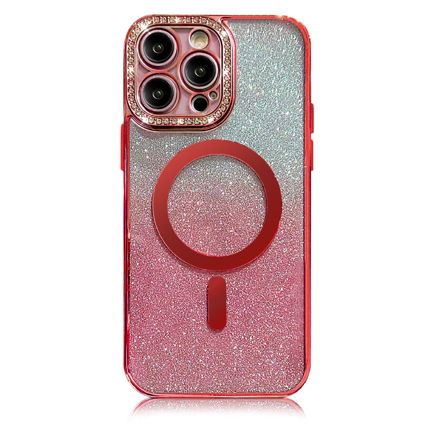 iPhone 15 Pro Gradient Glitter Diamond Luxury Plating Magnetic Attraction Wireless Charging With Camera Protector Back Cover Case