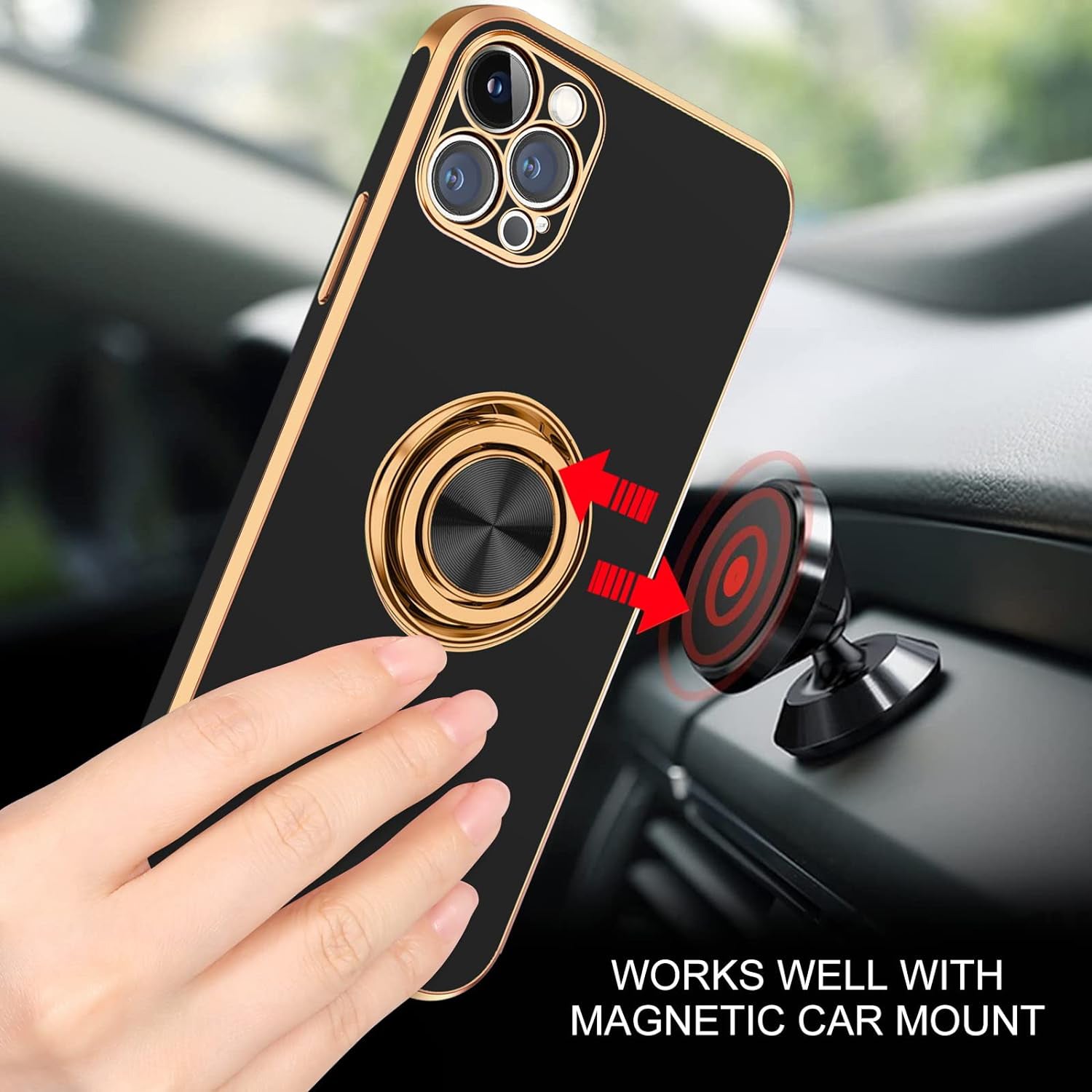 iPhone 14 Pro Max Fashion Ring Magnetic GPS car mount Phone Holder Case