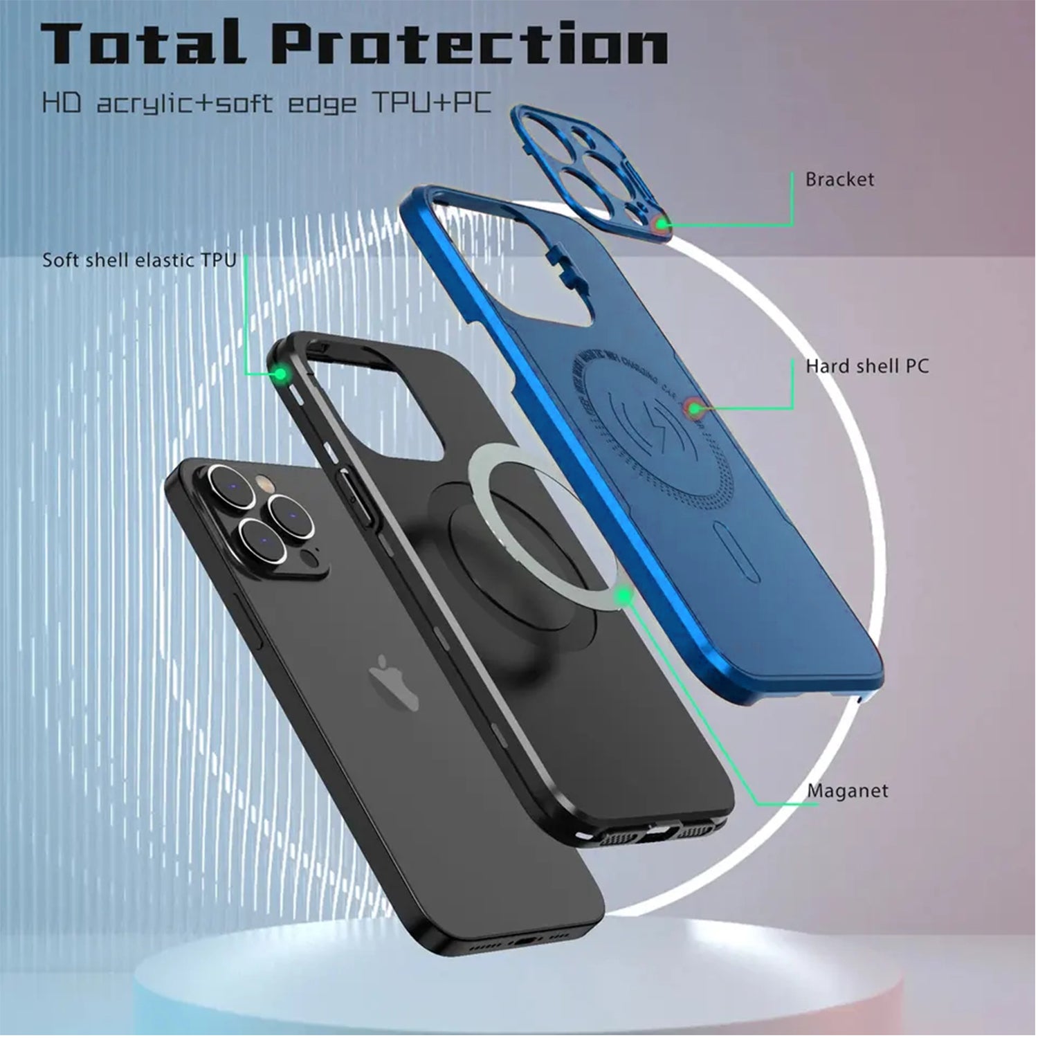 iPhone 14 Pro Max Fashionable Lens Cover Stand Magnetic Suction Wireless Case