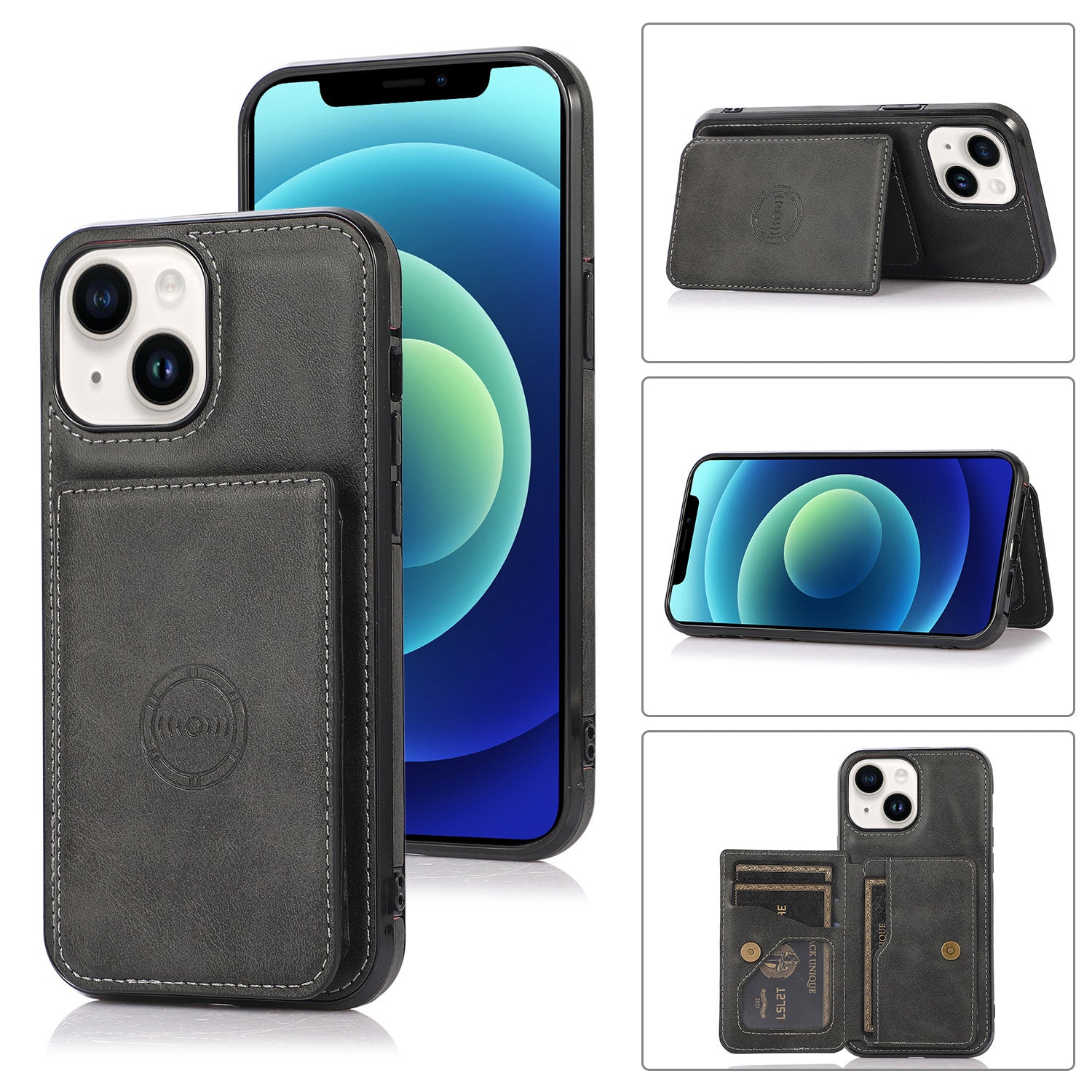 iPhone 15 Wallet Case Credit Card Holder, Premium Leather Durable Kickstand Magnetic Protective Cover