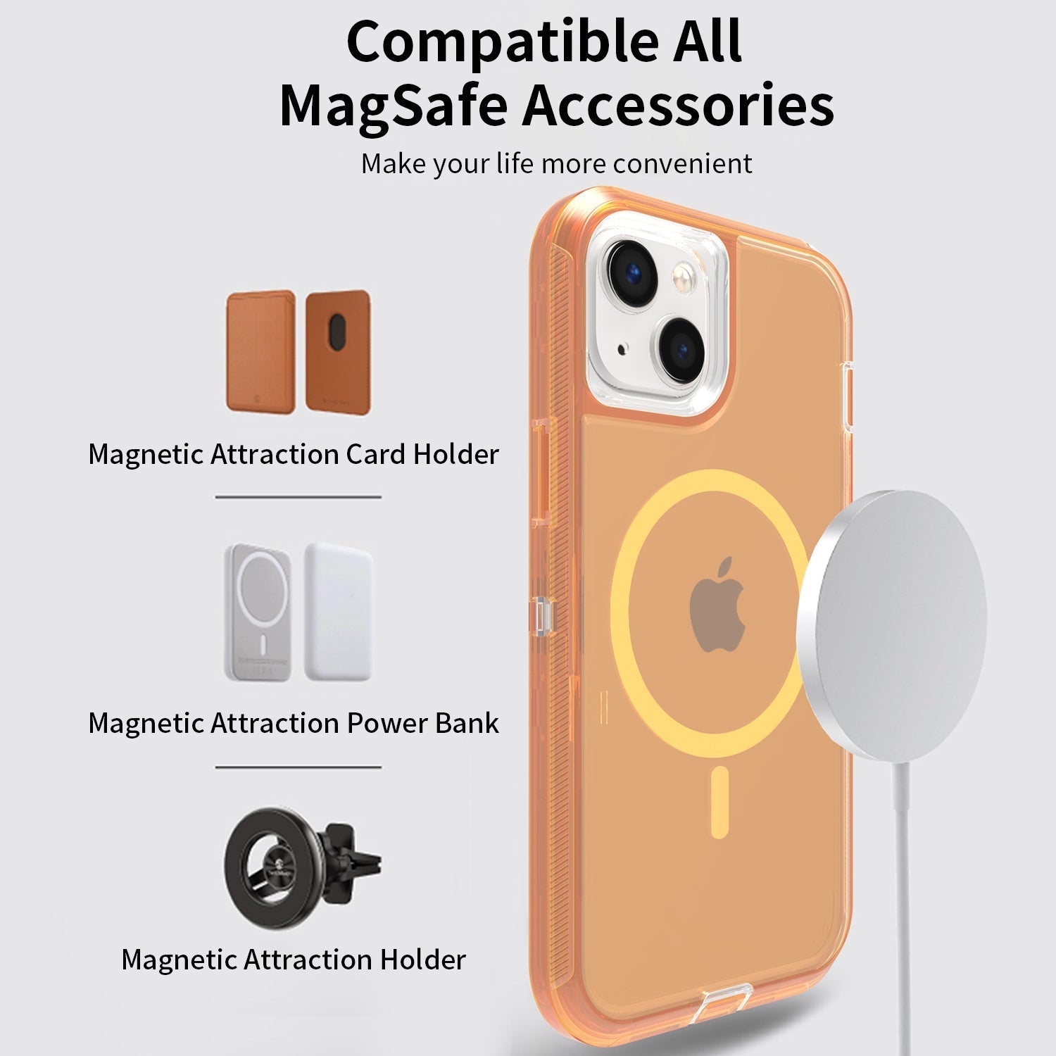 iPhone 14 Plus Magnetic Attraction Transparent Full Protection Heavy Phone Case