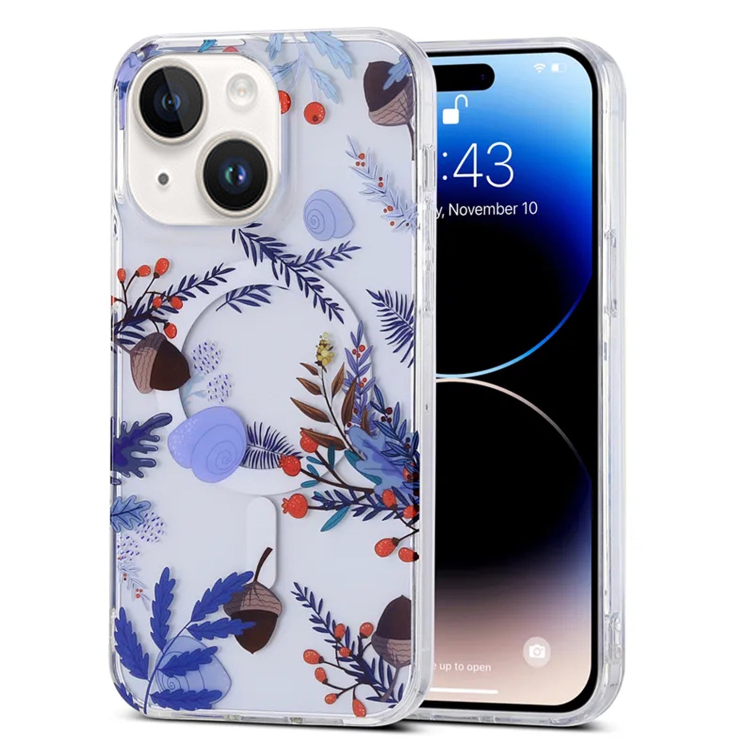 iPhone 15 Printed Double-Layer Transparent Magnetic Suction Phone Case