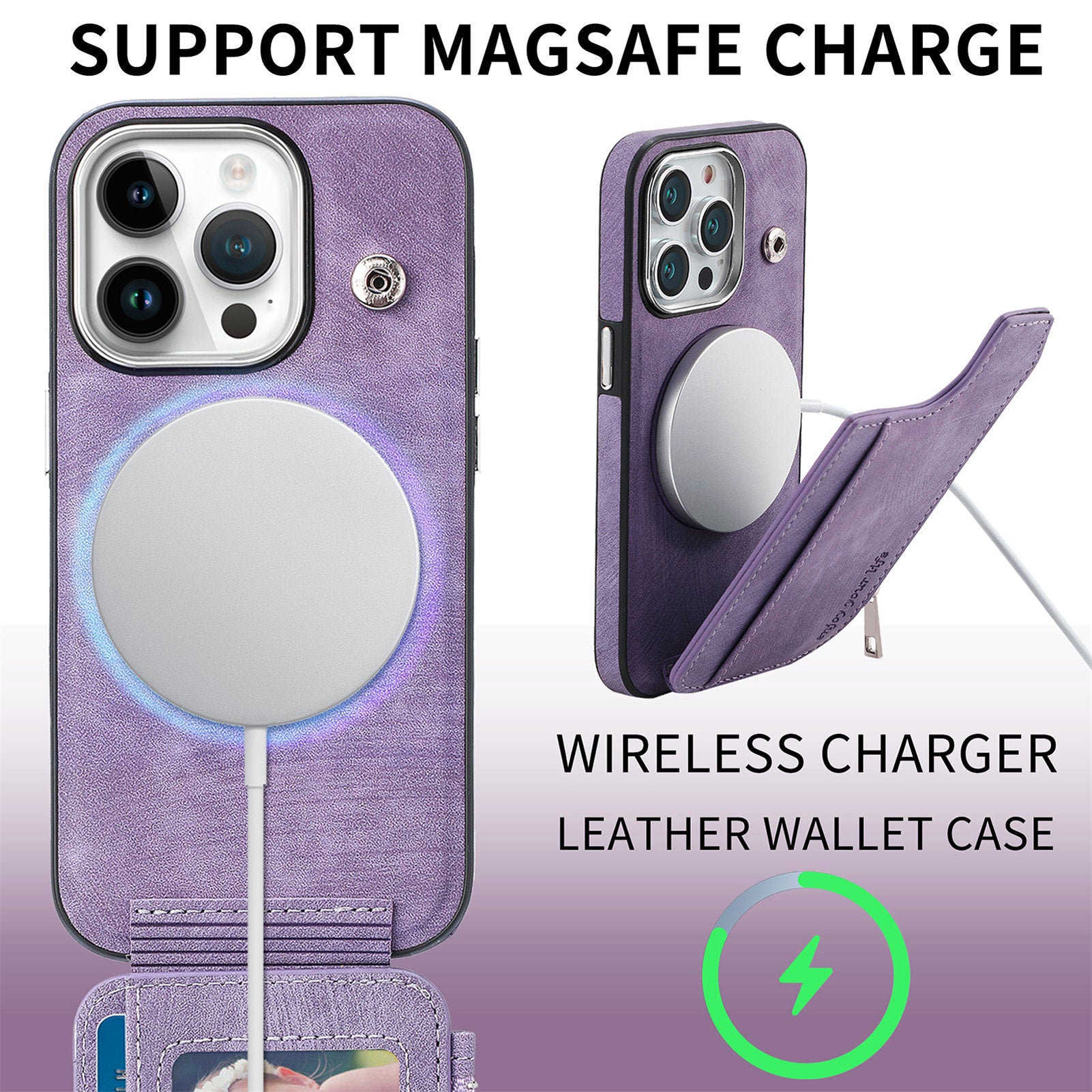 iPhone 15 Pro Max Magsafe Wireless Zippered Leather Case