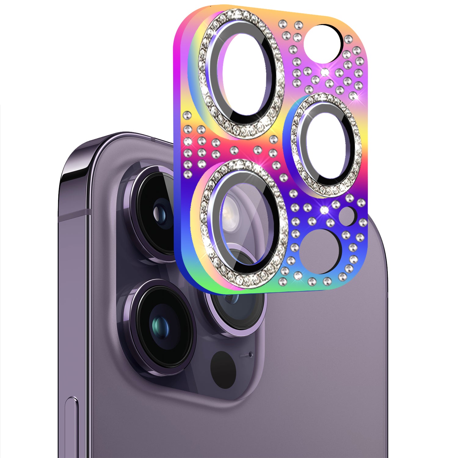 iPhone 14 Pro Max Colorful crystal diamond Camera Lens case toughened glass  aluminum all-in-one lens screen cover