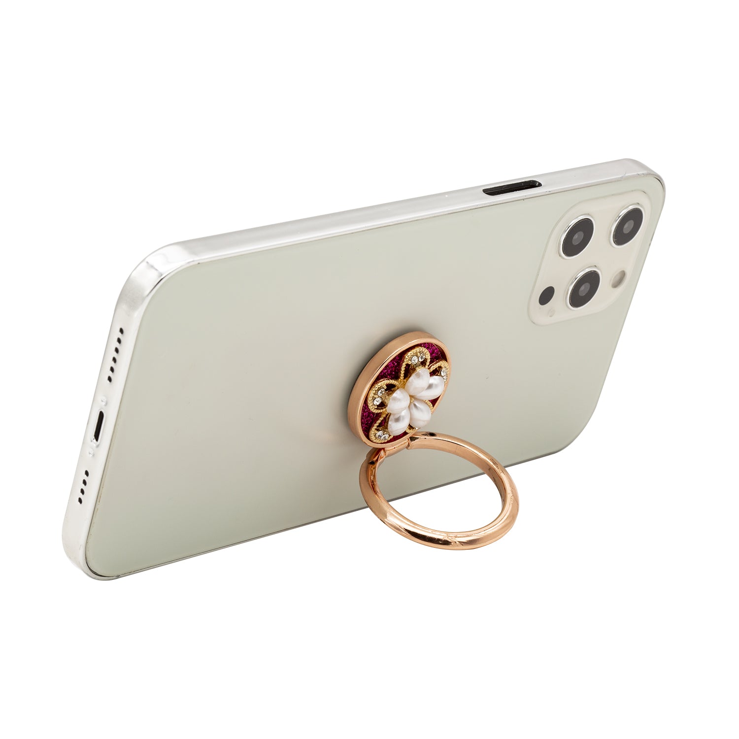 Bling bling pearl and diamonds mobile phone metal ring buckle / kickstand