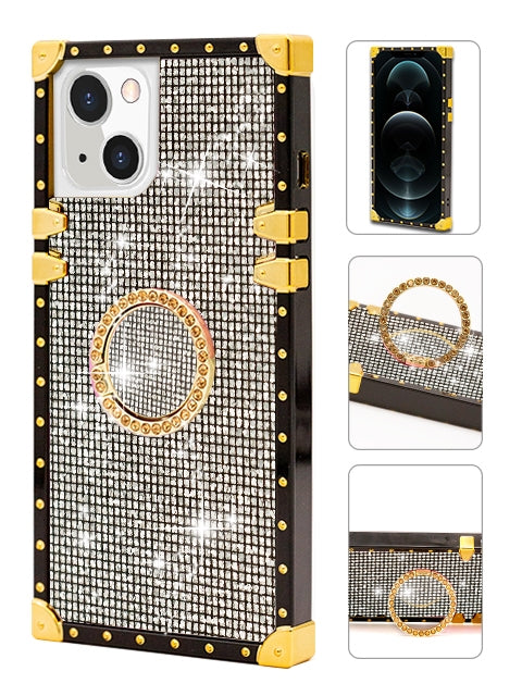 iPhone 13 mini Fashion Case TPU Luxury Grey Diamonds  with Kickstand
