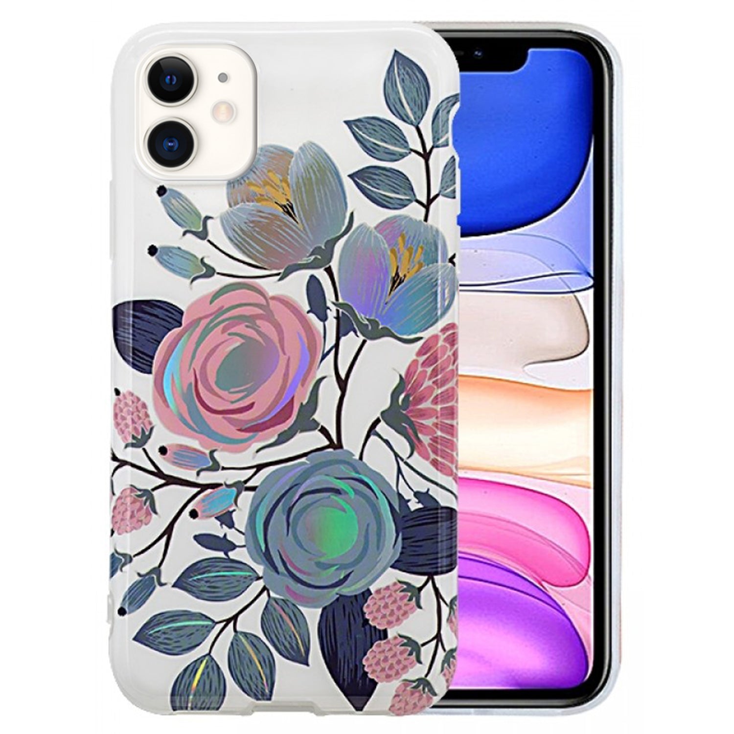 iPhone 12 Mini (5.4") Plating Flower Silicone Cases with Laser Effect