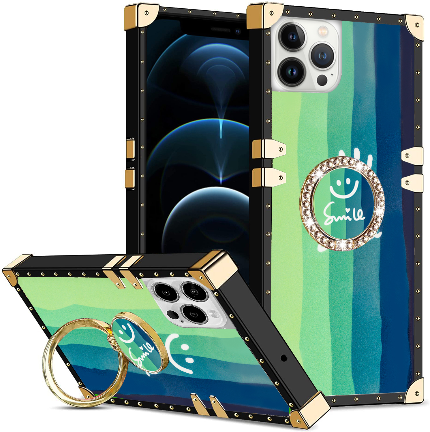 iPhone 12 Pro Max (6.7") TPU Luxury Blue Stripe Fashion Case with Kickstand