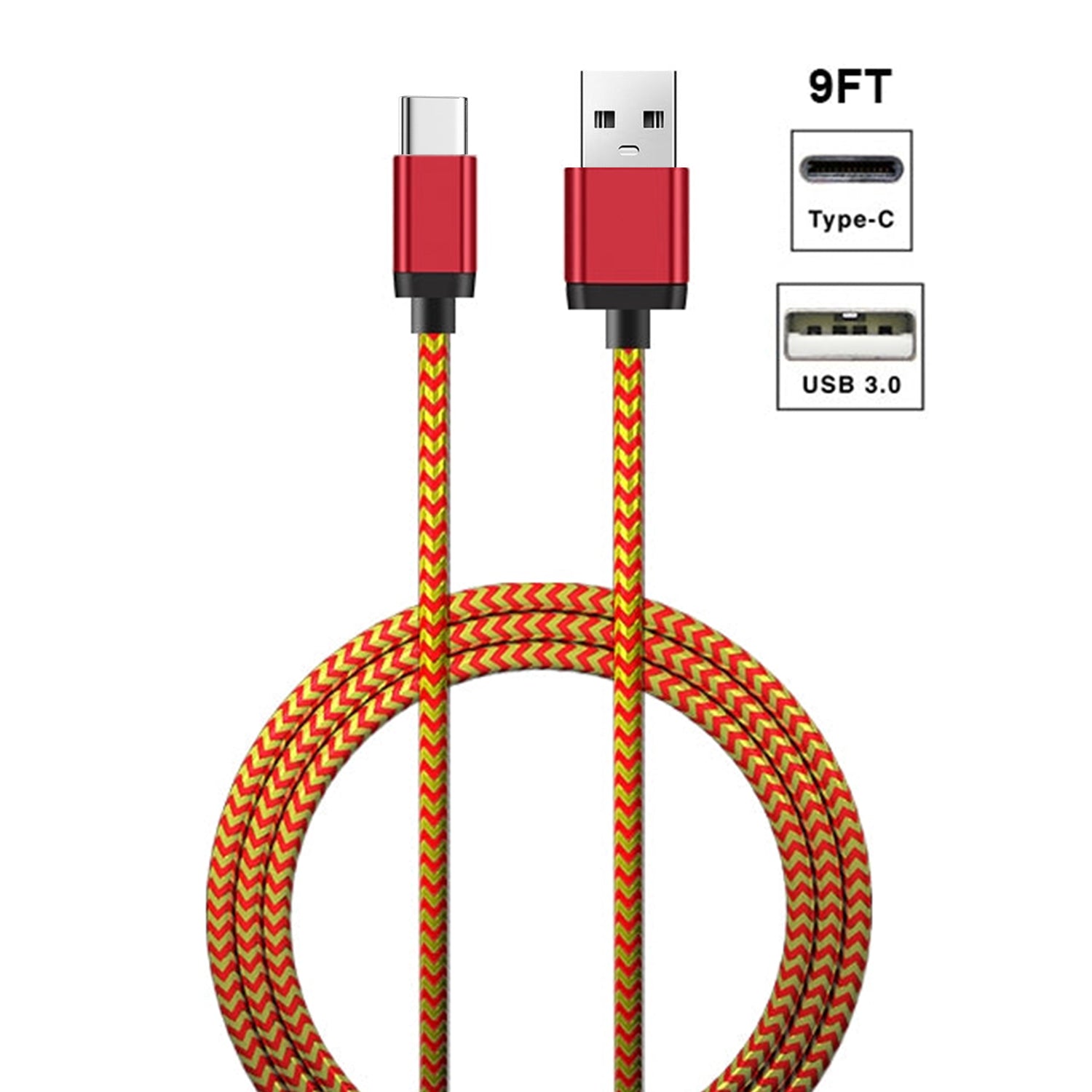 9FT Bling Bling Nylon Braided fast USB charger Cable for Type C
