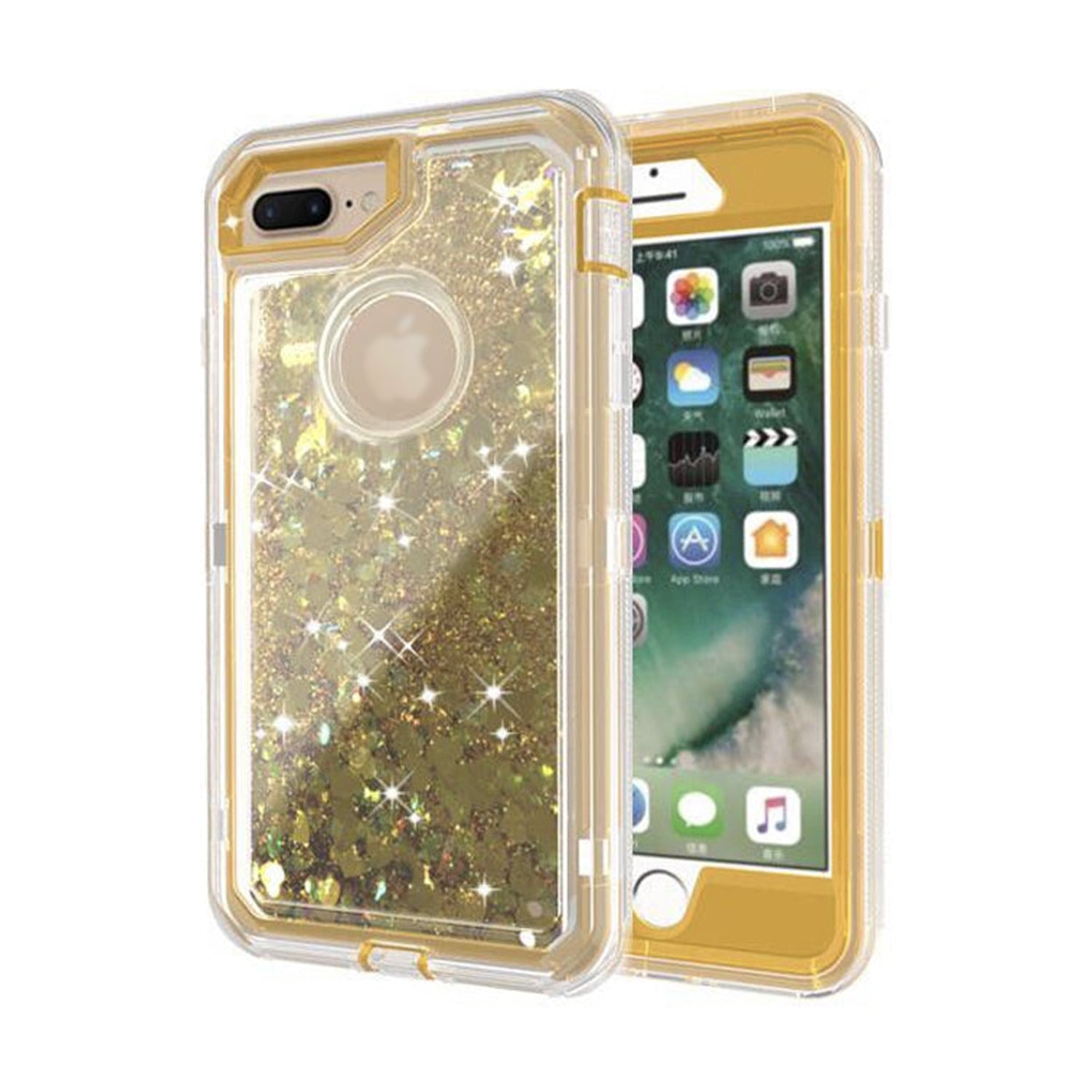 Apple iPhone 8 / 7 Plus Transparent Floating Glitter Heavy Duty Case Compatible
