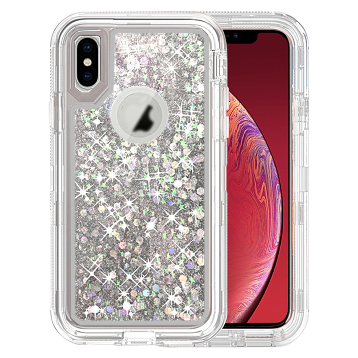 Transparent Floating Glitter Heavy Duty Case for iPhone X/XS