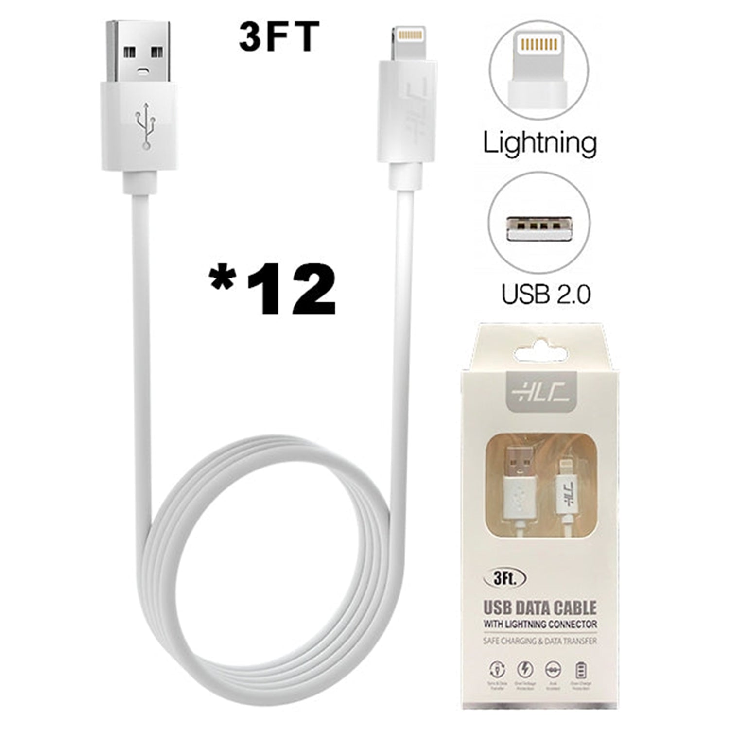 A Dozen of Lightning USB Cable for iPhone 11/11 Pro /11 Pro Max/ Xs Max/ X / XS/ 8 / 7 (3FT)