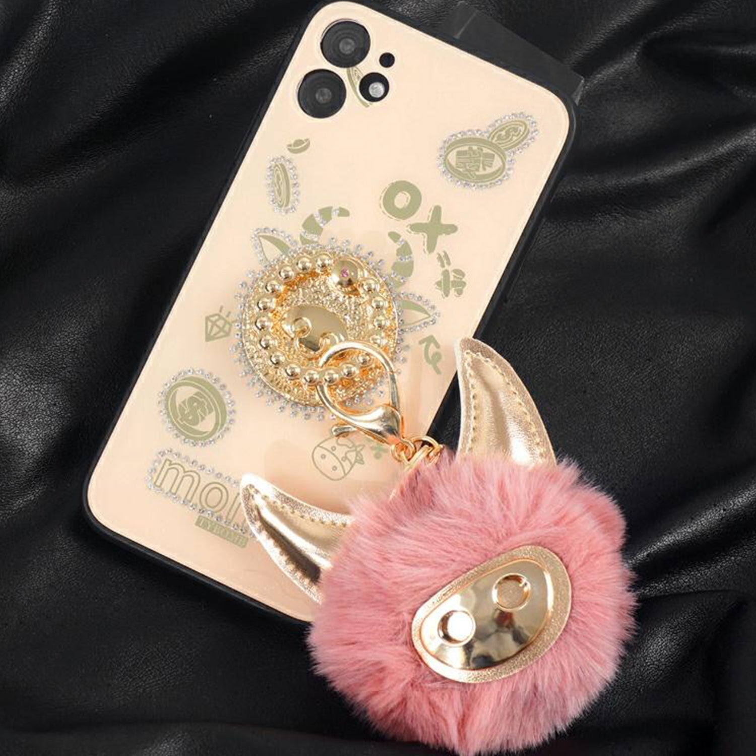 Bling Sparkle Ring Kickstand Case with OX Plush Toys for iPhone 12 Mini Case (5.4")