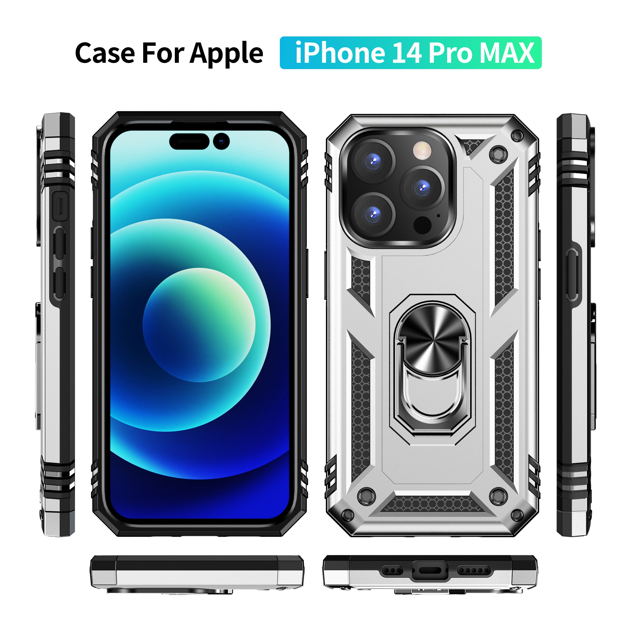 iPhone 14 Pro Max Dual Colors Ring Magnetic GPS car mount Phone Holder Case