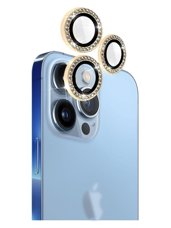 Crystal Diamond Camera Lens Protective Case For iPhone 14 Pro Tempered Glass Aluminum Alloy Lens Screen Cover Eagle Eye Series-Gold