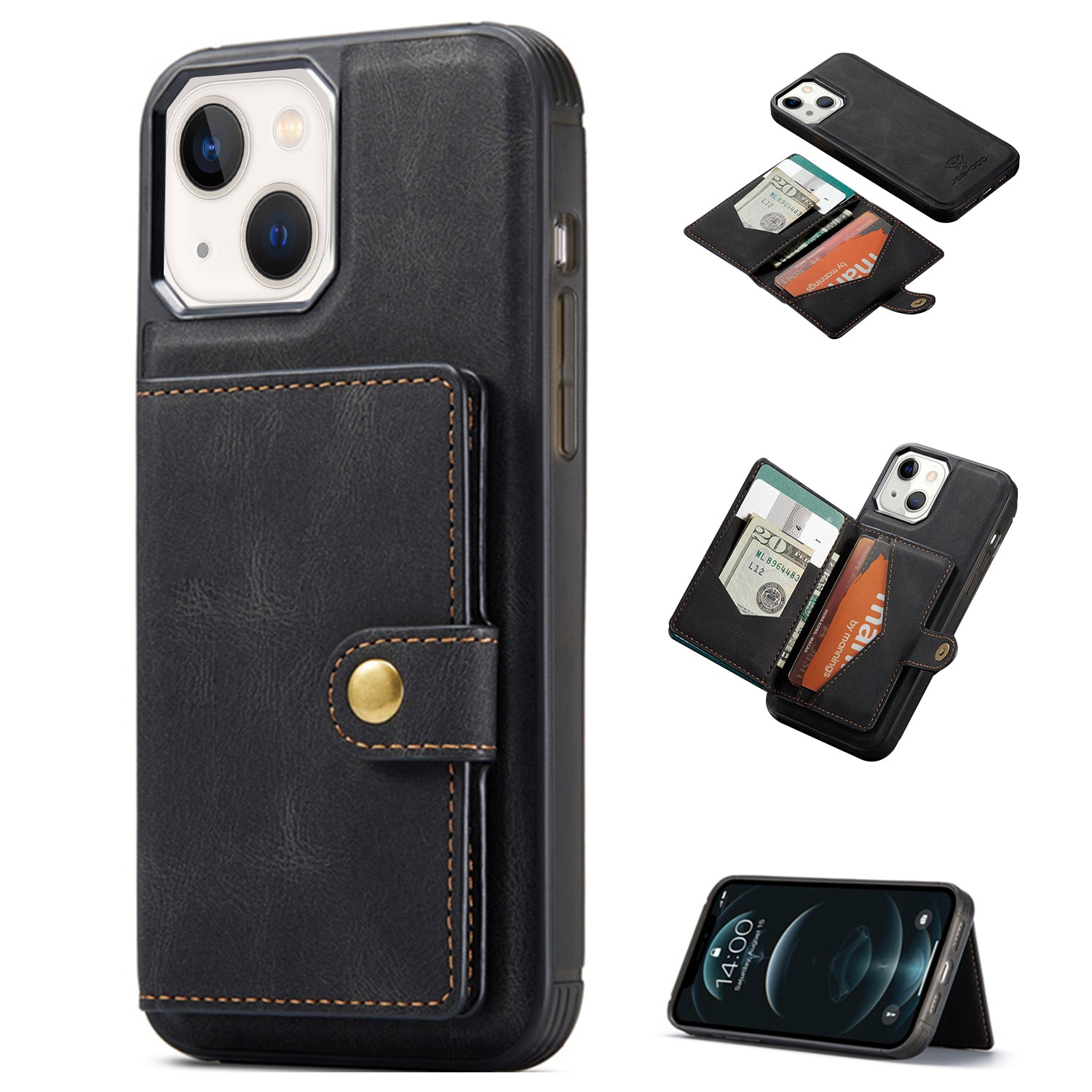 iPhone 14/13 Magnetic 2 in1 Leather Card Bag Case and Removable Back Cover