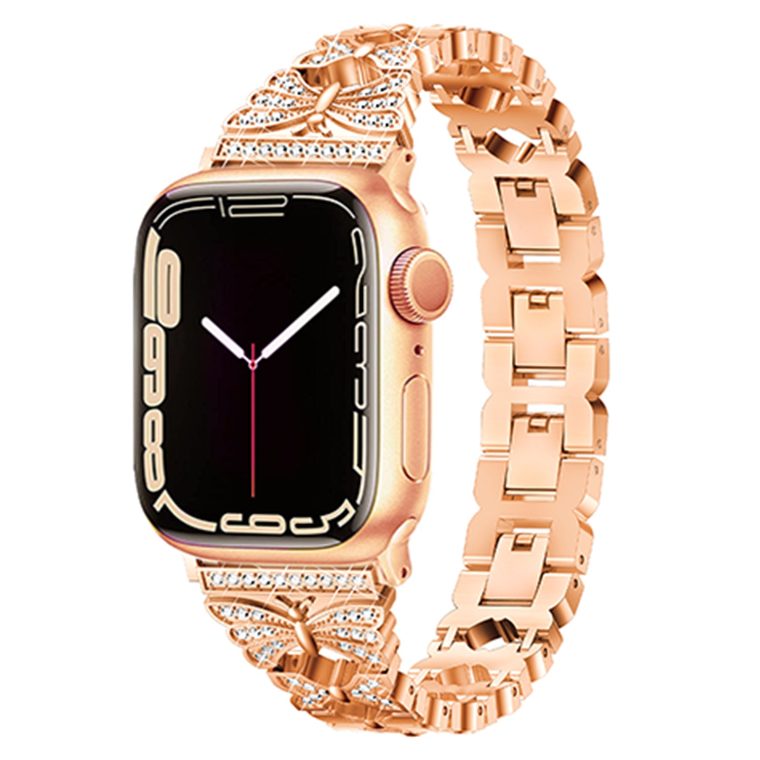42/44/45mm Apple Watch SE/7/6/5/4/3/2/1 Bling Diamond Strap with Butterfly Clasp - Rose Gold