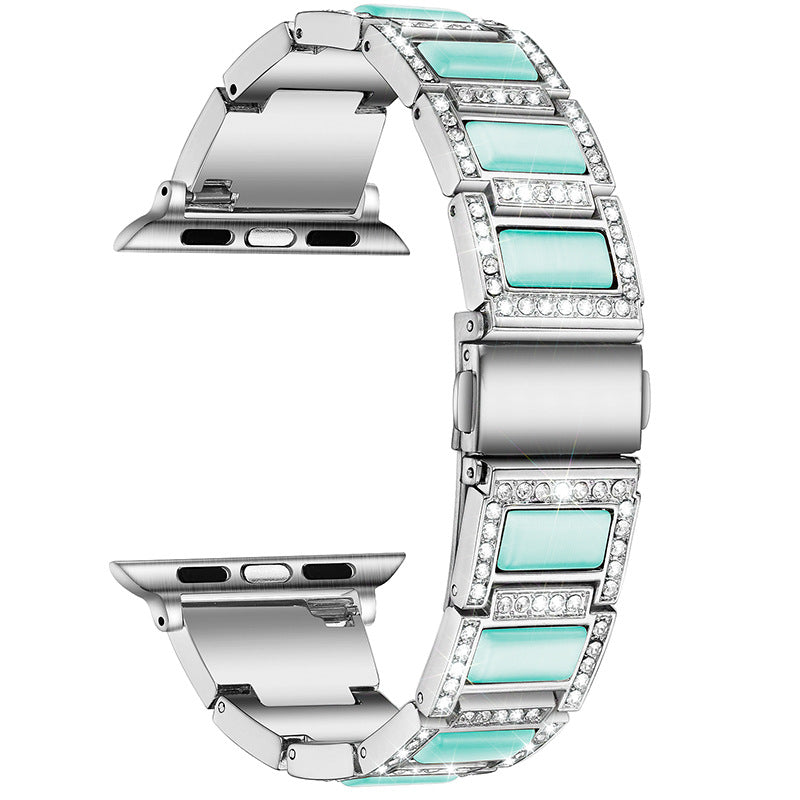 38/40/41mm Suitable for Apple metal strap Apple Watch Strap 2 / 3 / 4 / 5 / 6 / 7 diamond inlaid three bead stainless steel strap