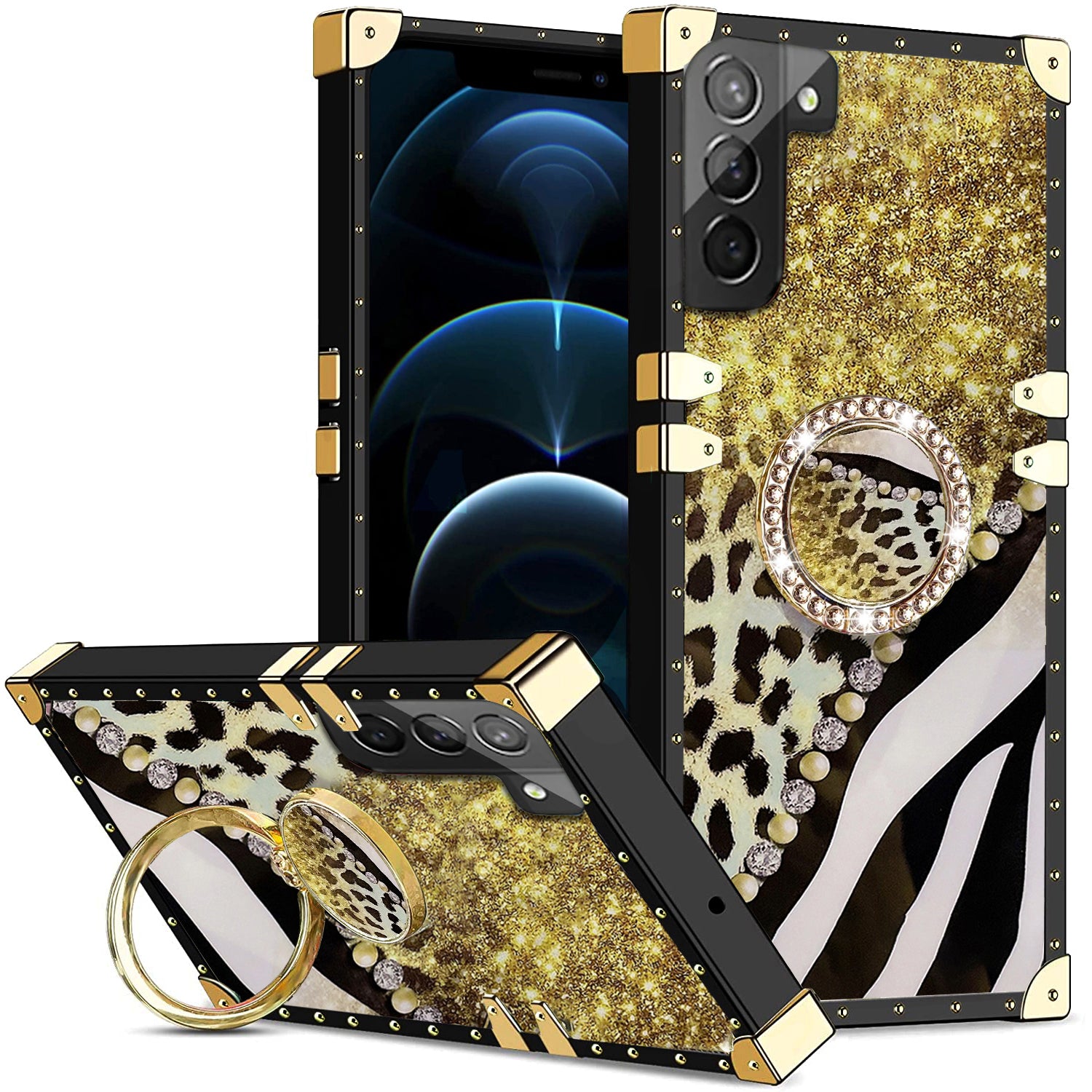 Samsung Galaxy S23 Plus TPU luxury shiny leopard fashion case with Kickstand