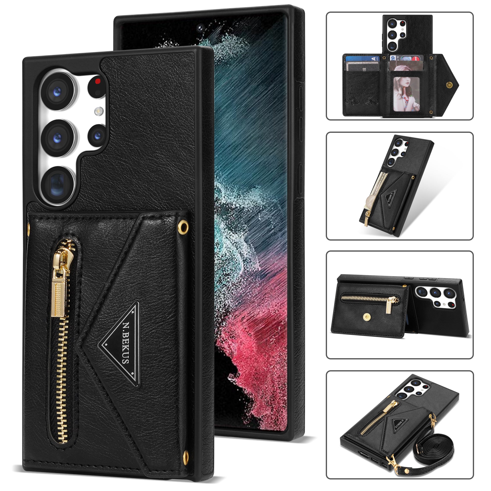 Samsung Galaxy S23 Ultra lanyard 2 in 1 Leather card bag case card slots