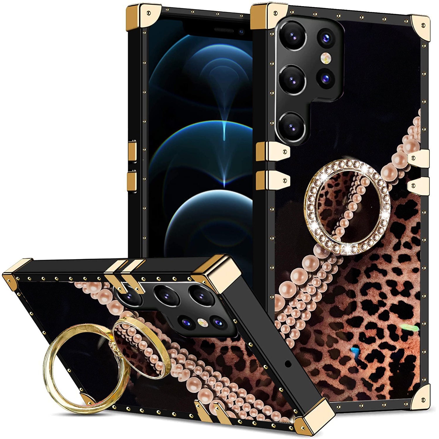 Samsung Galaxy S23 Ultra TPU luxury shiny leopard fashion case with Kickstand