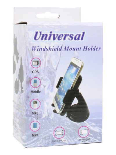 Universal Car Phone Holder, Windshield Mount for iPhone / Galaxy Phone Devices- Black