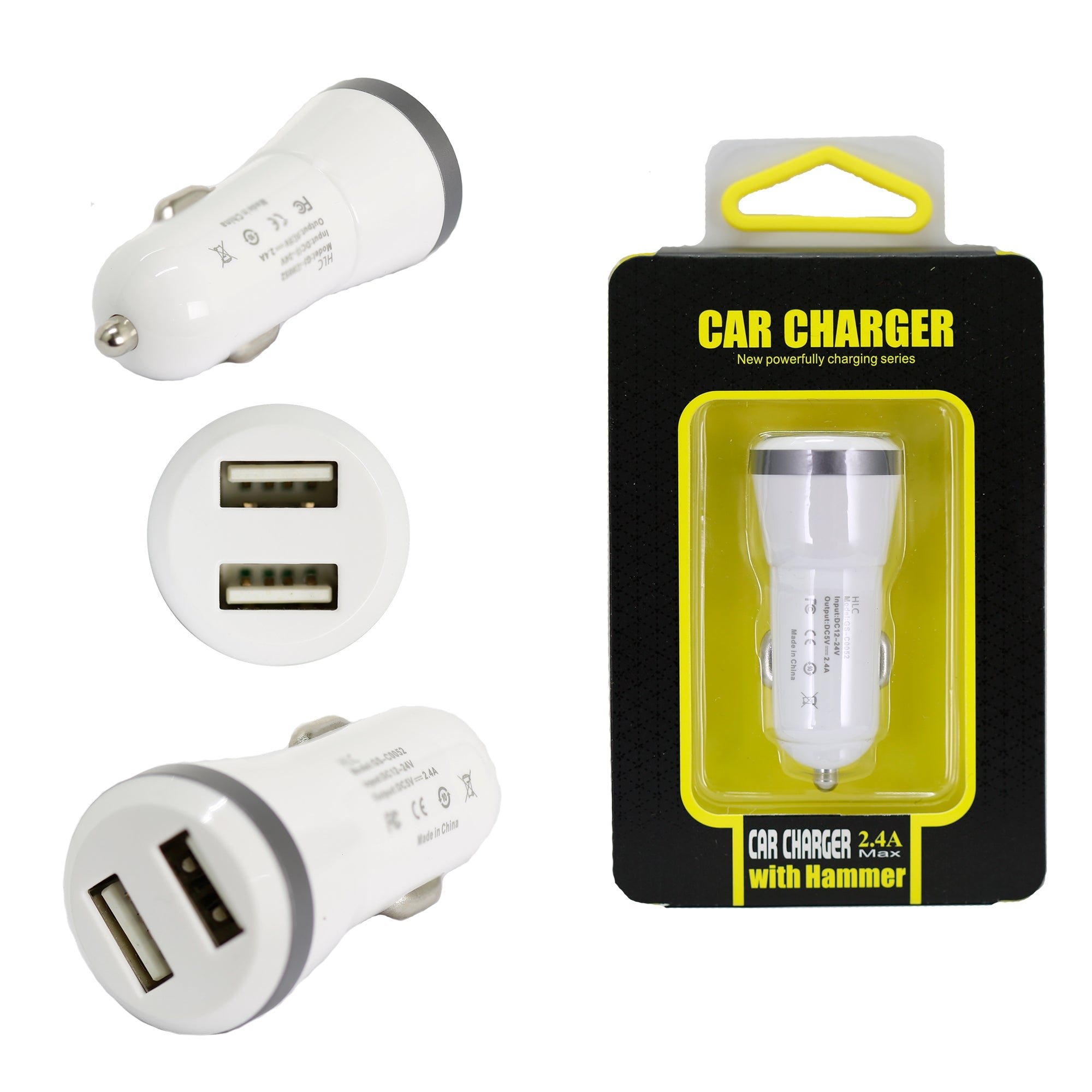 2.4A 2 Port Dual USB Car Adapter for Mobile Phones