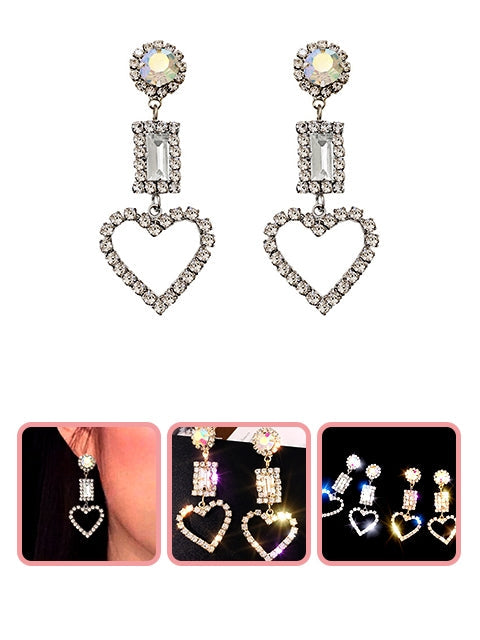 A Dozen of Dazzling Rhinestone Heart Style Dangle Earrings (E1180)