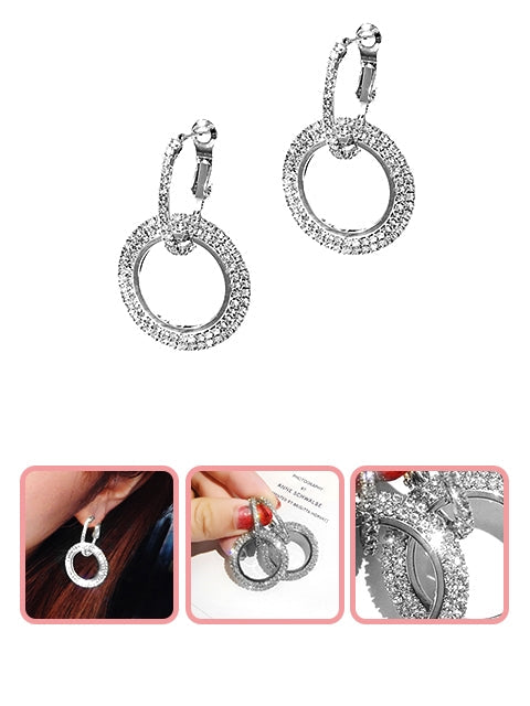 A Dozen of Fashion Rhinestone Double Circle Hoop Earrings for Women (E633)
