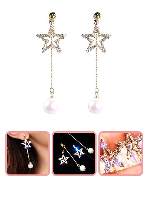 A Dozen of Luxury Faux Pearl & Star Dangle Earrings  (E685)