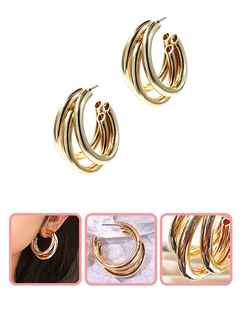 Multi Gold / Silver Circle Dangle Earrings (E759)