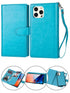 2 in 1 Leather Wallet Case for iPhone 13 Pro with 9 Card Slots and Removable Back Cover-Teal