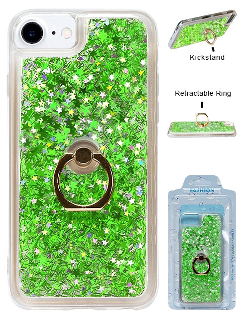 Floating Glitter Star Ring Phone Holder Case Compatible with Apple iPhone 8/7/6/SE2  -Green