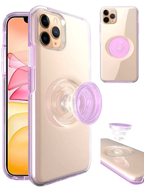 iPhone 11 Pro Max (6.5") Clear Case with Soft TPU Hands-Free Kickstand - Purple