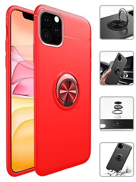 Ring Magnetic GPS car mount Phone Holder Case for iPhone 11 Pro Max  (6.5") Case - Red
