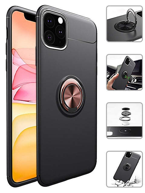Ring Magnetic GPS car mount Phone Holder Case for iPhone 11 Pro Max  (6.5") Case - Black / Rose Gold