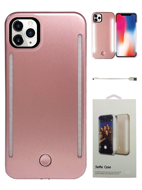 Dual (Front&Back) Light Up Rubber LED Illuminated Selfie Case for iPhone 11Pro (5.8") - Rose Gold