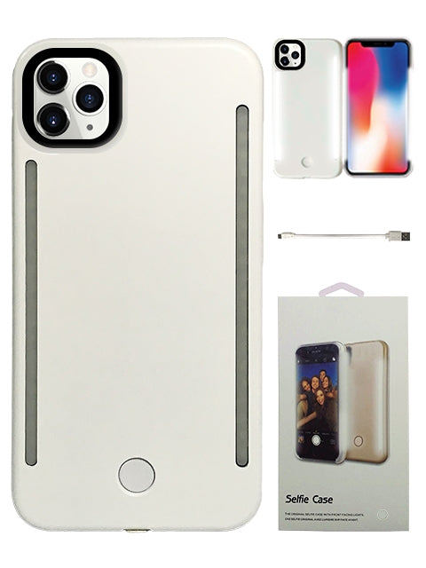 Dual (Front&Back) Light Up Rubber LED Illuminated Selfie Case for iPhone 11Pro (5.8") - White