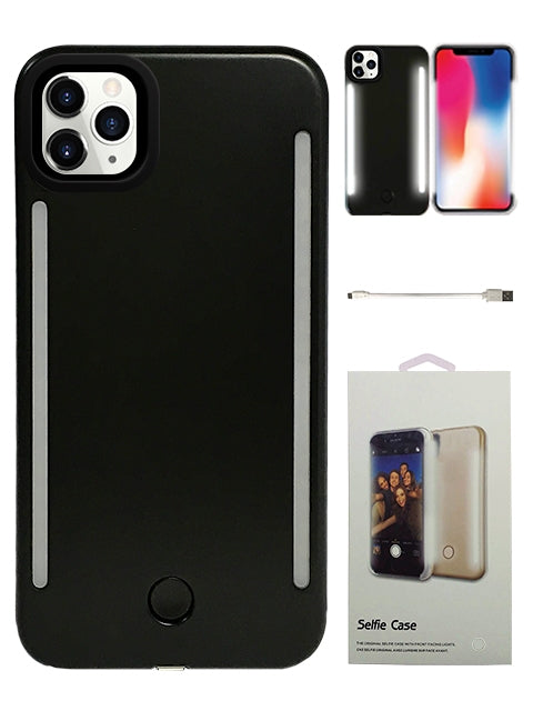 Dual (Front&Back) Light Up Rubber LED Illuminated Selfie Case for iPhone 11Pro (5.8") - Black