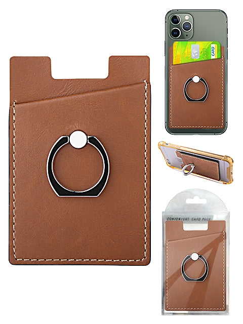 Leather Credit Card /ID Card Phone Ring Holder-  Brown