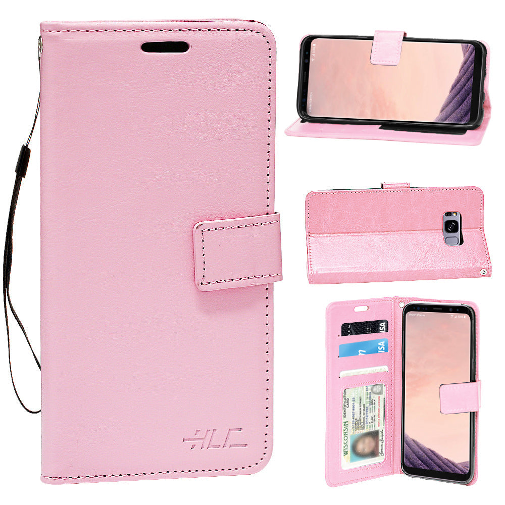 Real Plain Leather Wallet Case for Galaxy S8 Plus -Pink