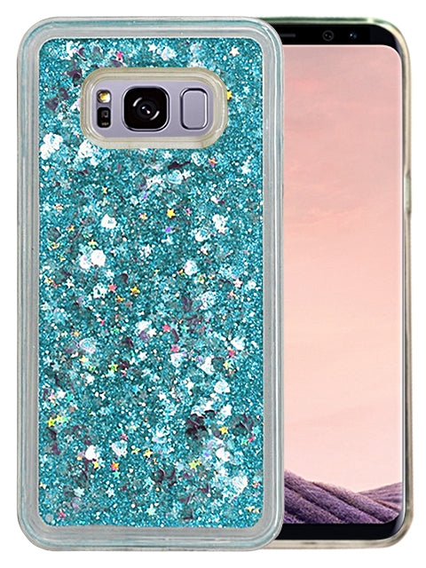 Floating Heart / Star Glitter Case for Galaxy S8 Plus - Teal