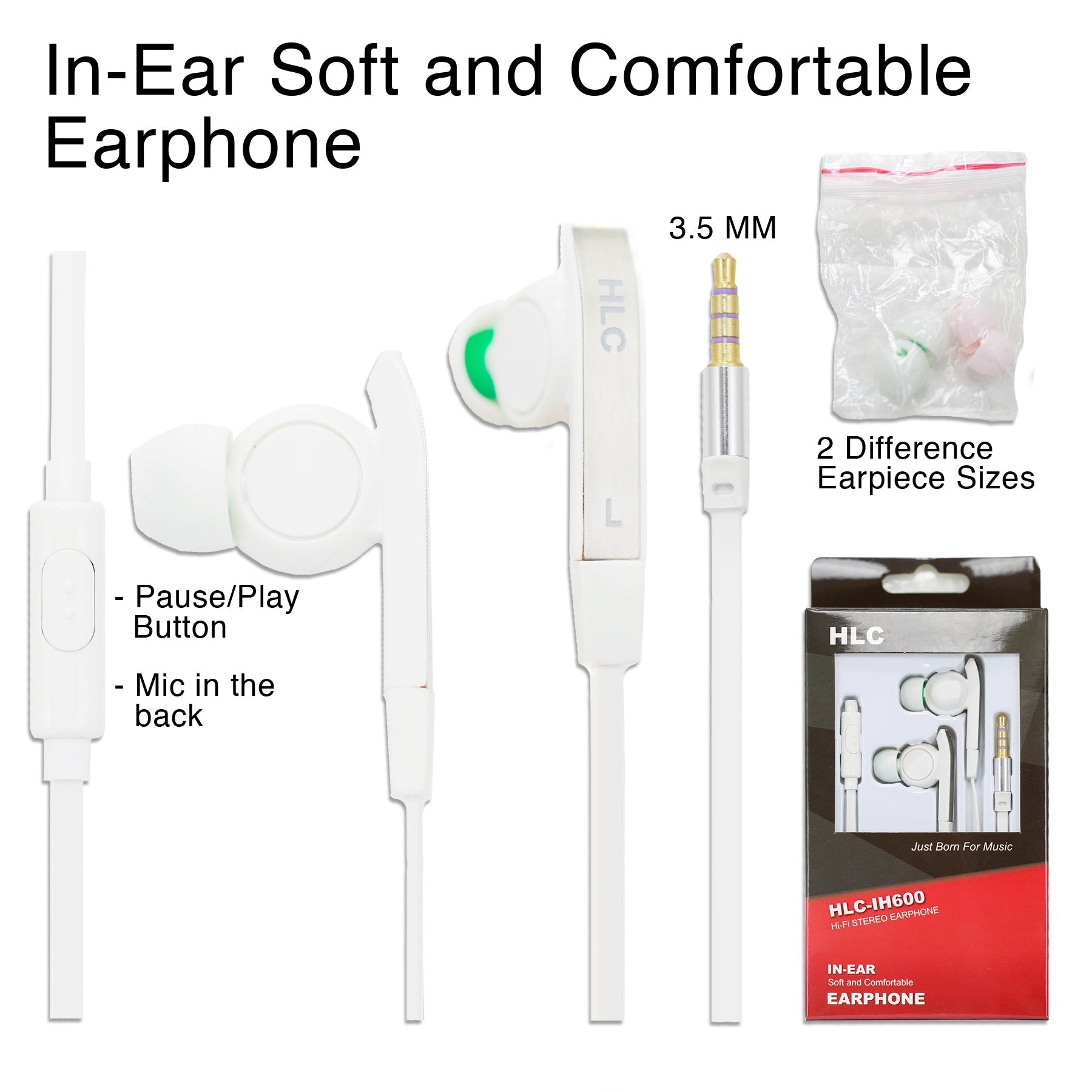 Hi-fi Stereo Universal Earphone with Noise Isolation - White