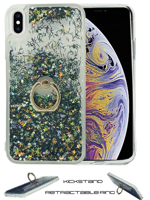 Floating Glitter Star Ring Phone Holder Case for iPhone Xs Max-Black