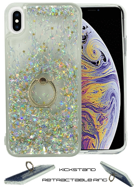 Floating Glitter Star Ring Phone Holder Case for iPhone Xs Max-Silver