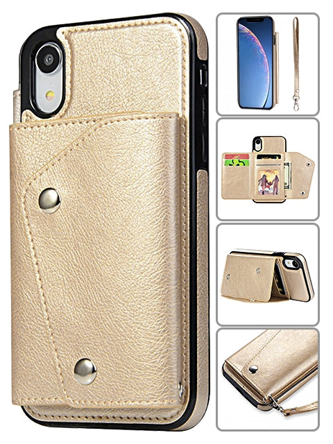 iPhone XR(6.1") Kickstand Wallet Case with Credit Card Pockets
